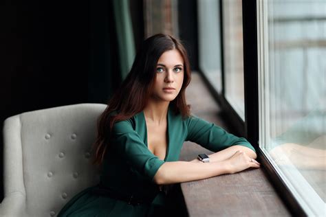 Wallpaper Women Dmitry Arhar Green Dress Portrait