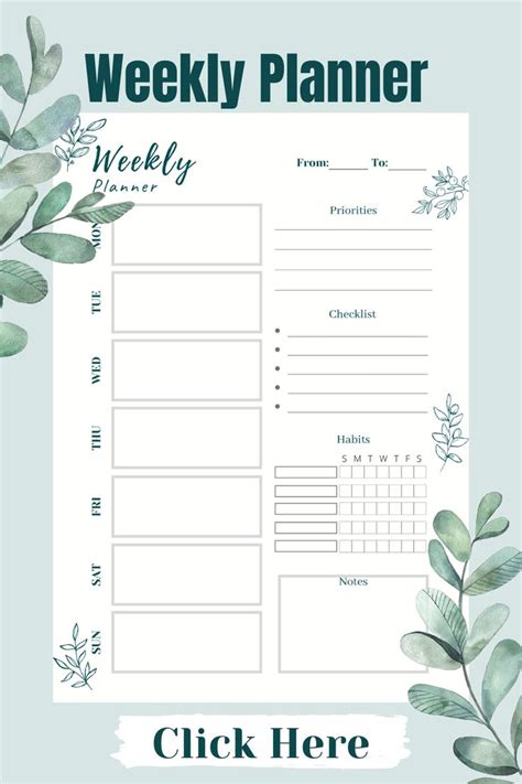 weekly printable   list   organized weekly planner
