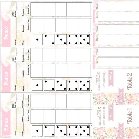 floral printable bunco score sheets set  birch cottage