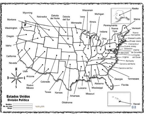 mapa de estados unidos con división política para colorear
