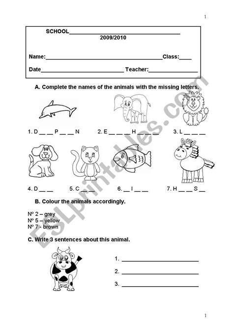 test paper primary school  grade  esl worksheet