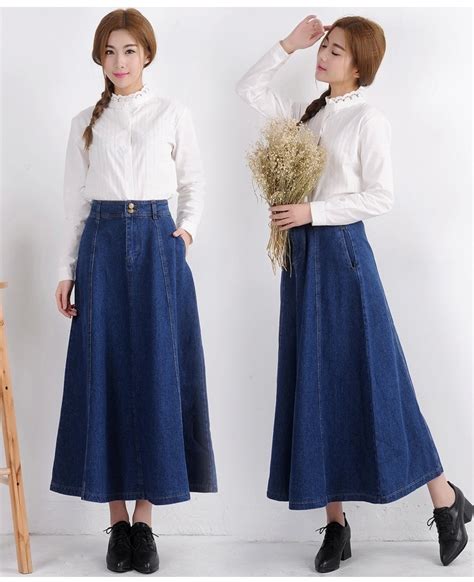 fashion high waist loose long denim skirts female slim hip jeans skirt