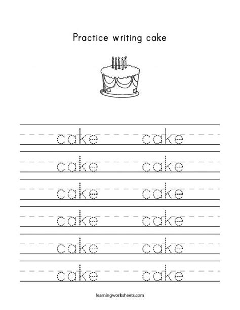 practice writing cake learning worksheets