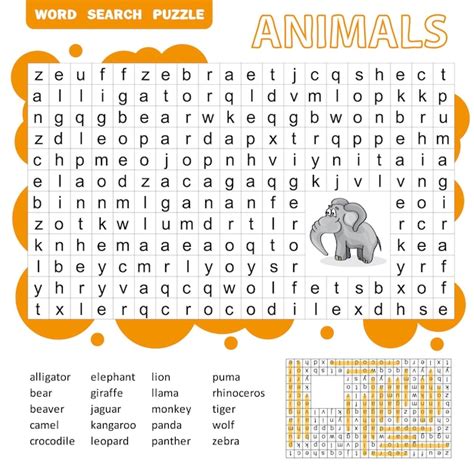premium vector words search puzzle game  animals  preschool kids