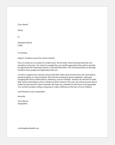 donation request letters written  school   reasons formal