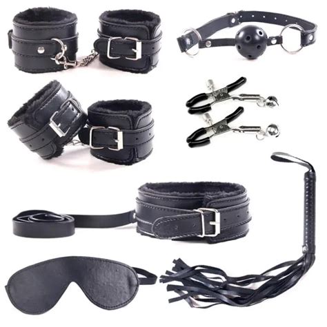 new 7 pcs bondage set cotton red bdsm restraint sex handcuffs for