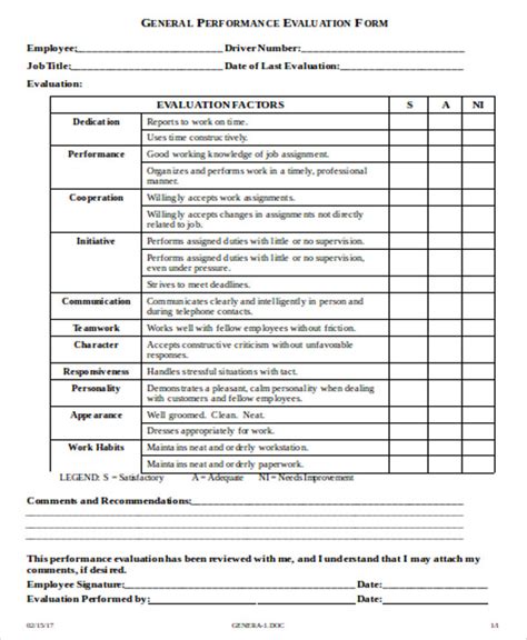 sample job evaluation forms  ms word