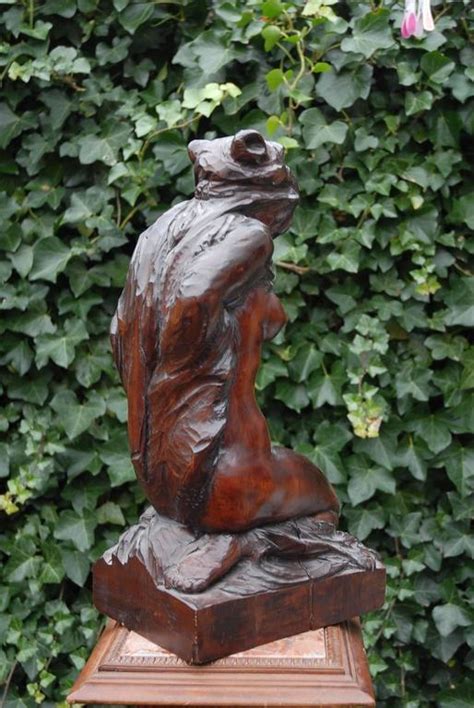 Hand Carved Wooden Female Nude Amazon Statue Sculpture