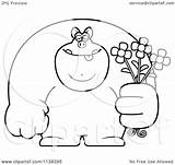 Pig Outlined Buff Holding Flowers Clipart Cartoon Cory Thoman Coloring Vector 2021 sketch template