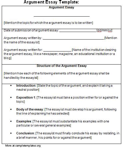 essay template  argument template  argument essay sample templates