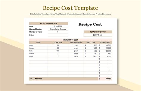recipe costing template google sheets