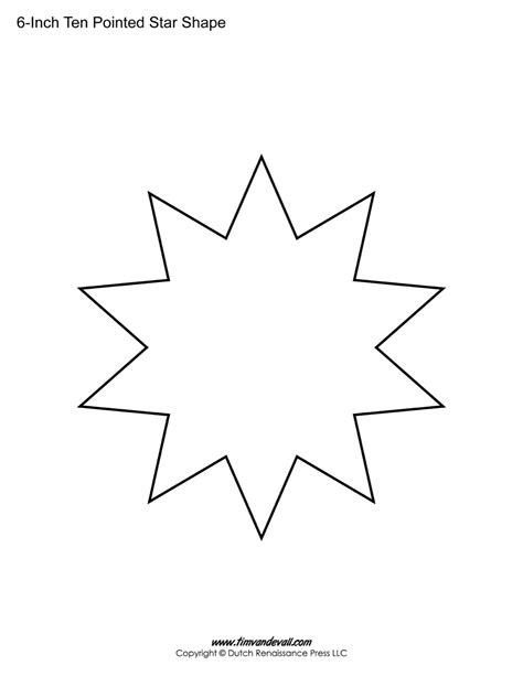 blank ten pointed star shapes printable star template  art crafts