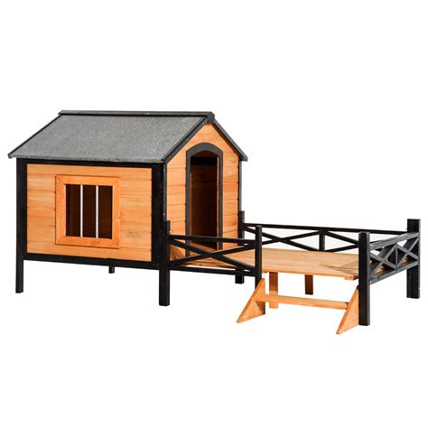 pawhut  large wooden cabin style elevated outdoor dog house  porch walmartcom