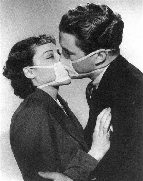 Postcard Couple Kissing With Surgical Masks B40c4 Bandw