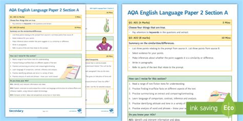 aqa gcse english language exam overview  question summary paper