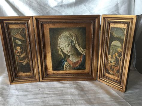 vintage drieluik religieuze maria en kind jezus hout catawiki