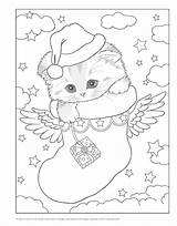 Coloring Christmas Pages Colouring Cat Cute Santa Book Kitty Cats Printable Kittens Adult Amazon Books Kids Sheets Print sketch template
