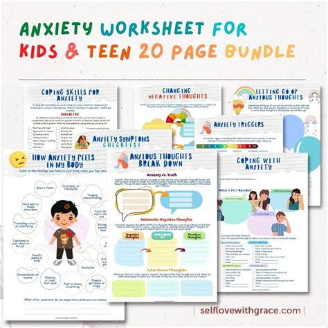 anxiety worksheets printable bundle  kids teens social emotional