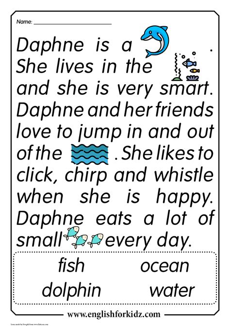 reading comprehension worksheets daphne  dolphin