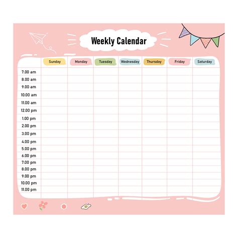 printable weekly calendar  time slots