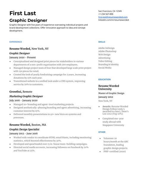 graphic designer resume examples   resume worded