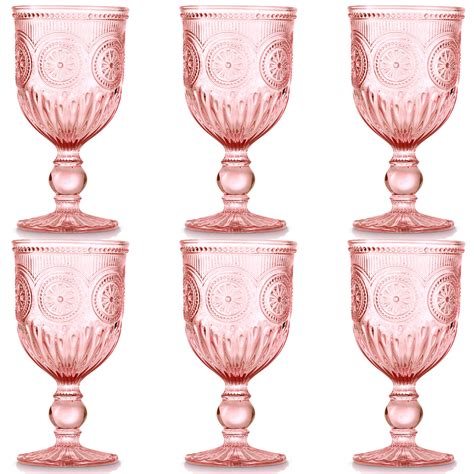 Pink Wine Glasses Set Of 6 Pink Goblets Colored Glassware Pink