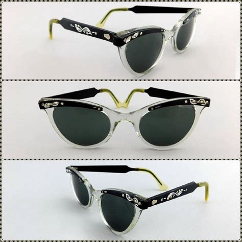 1950 s vintage fancy cat eye sunglasses black etched aluminum and clear