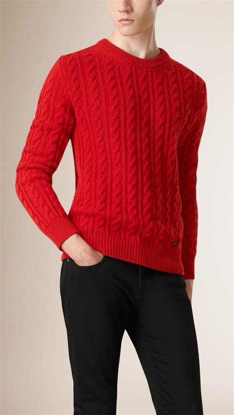 burberry cable knit wool cashmere sweater parade red  red  men lyst