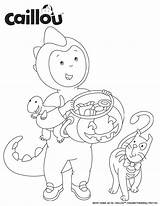 Coloring Caillou Pages Sheets Print Dinosaur Halloween Fun Printable Color Trick Treating Sheet sketch template