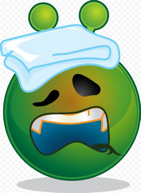 tired sick fever headache green emoji face citypng