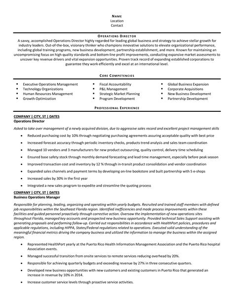 operations director resume  guide  zipjob