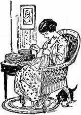 Sewing Woman Clipart Vintage Quilting Women Mending Clip Illustration Chair Sitting Cliparts Clothing Lady Mend While Hand Embroidery Etc Quilts sketch template