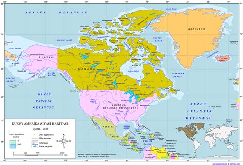 kuzey amerika haritasi fiziki siyasi kuzey amerika kitasinda olan