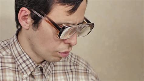 Nerd Wearing Two Pair Of Glasses Stock Footage Videohive
