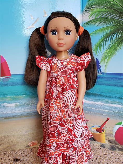 cool and breezy red tropical muu muu for 14 inch dolls