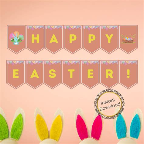 retro happy easter printable banner  instant  etsy