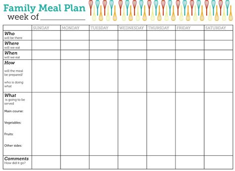 design lass family meal plan printable