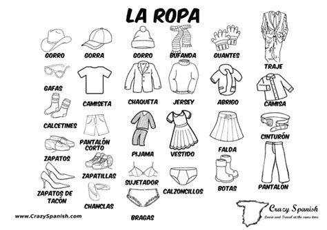 la ropa learn spanish vocabulary   clothes print   put