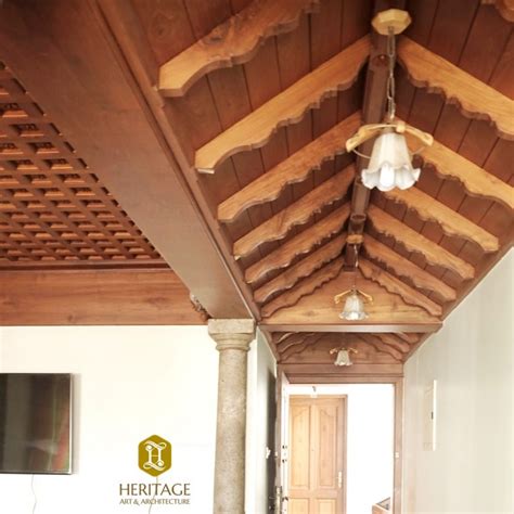 traditional passage wooden ceiling heritage arts  architecture kochi kerala india