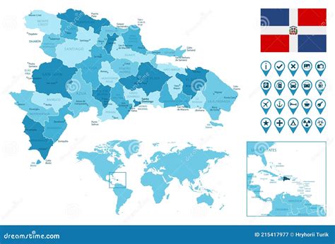 Dominicaanse Republiek Gedetailleerde Administratieve Blauwe Kaart Met