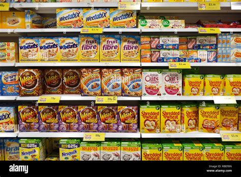 cereals shelf   supermarket uk stock photo alamy