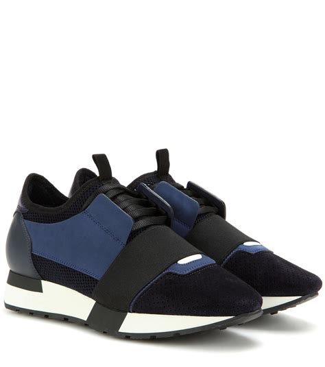 balenciaga race runner fabric leather  suede sneakers  blue lyst