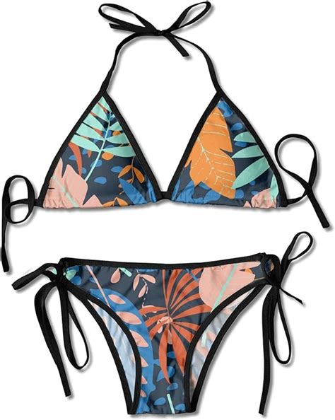 2 Piece Bikini Tropical Blue Leave Womens Two Pieces Swimwear Durable