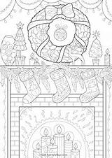 Christmas Colouring Pages Mantelpiece sketch template