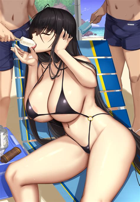 akitsuki karasu kurochijo original highres 1girl beach black hair