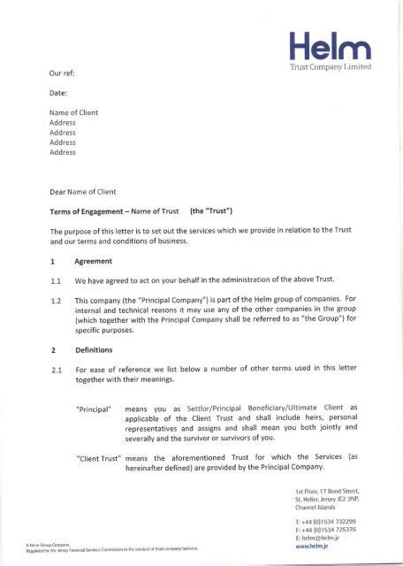 trust letter  engagement helm trust company limited