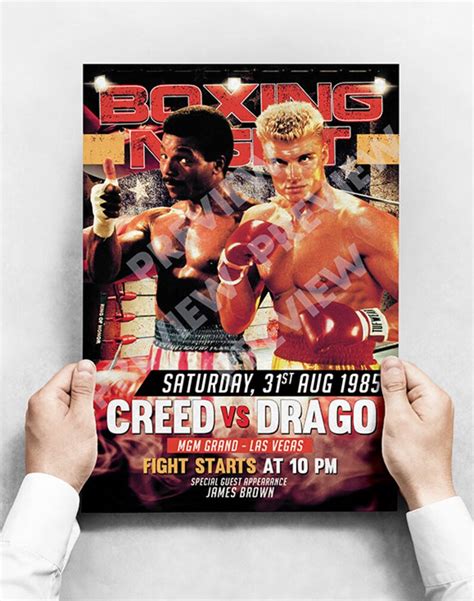 apollo creed  ivan drago rocky iv faux boxing poster etsy