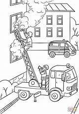 Coloring Pages Fireman Ladder Truck Girl Climbing Save Printable sketch template