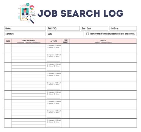 job search log template