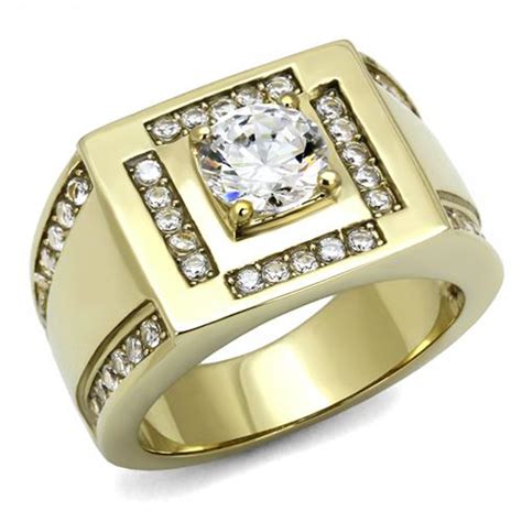 Artk3079 Men S 1 8 Ct Round Cut Cz 14k Gold Plated Stainless Steel